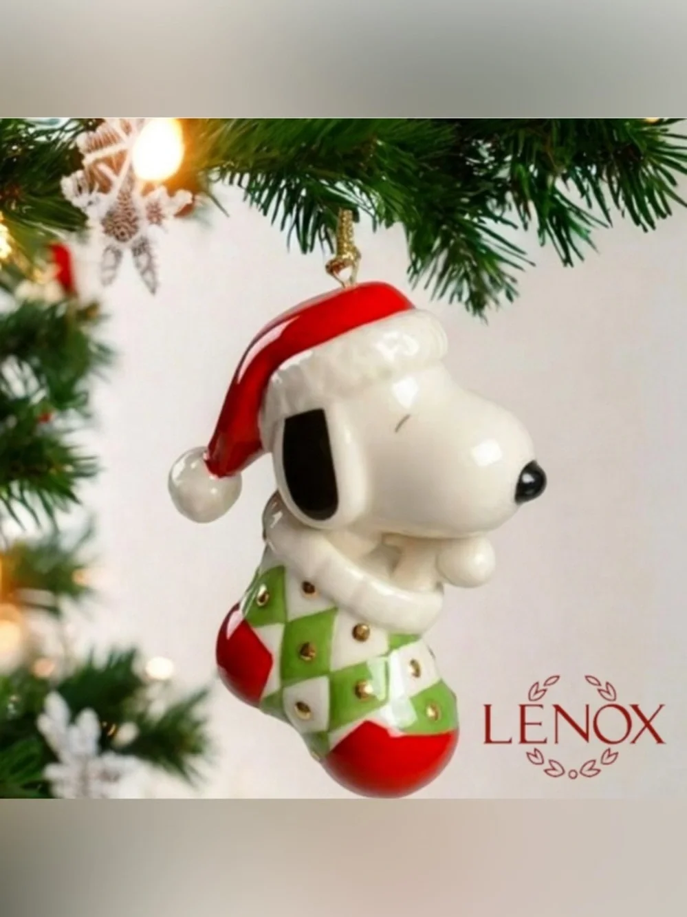 NIB Lenox Snoopy and Woodstock Ornament in Stocking 6237853